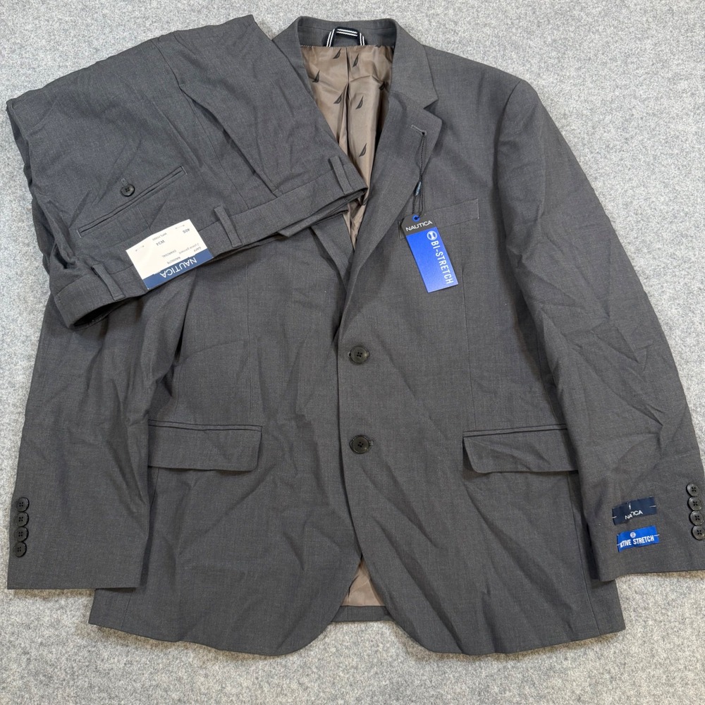 Nautica Gaff Mens 2 Piece Suit 40S W34 Charcoal Grey Bi-Stretch NA000276